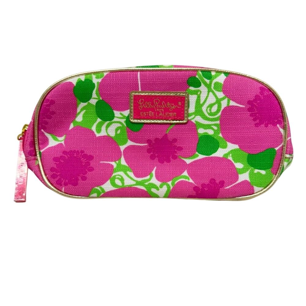 Lilly Pulitzer Pink Green Floral Makeup Bag Mini Travel Case Estée Lauder Pouch